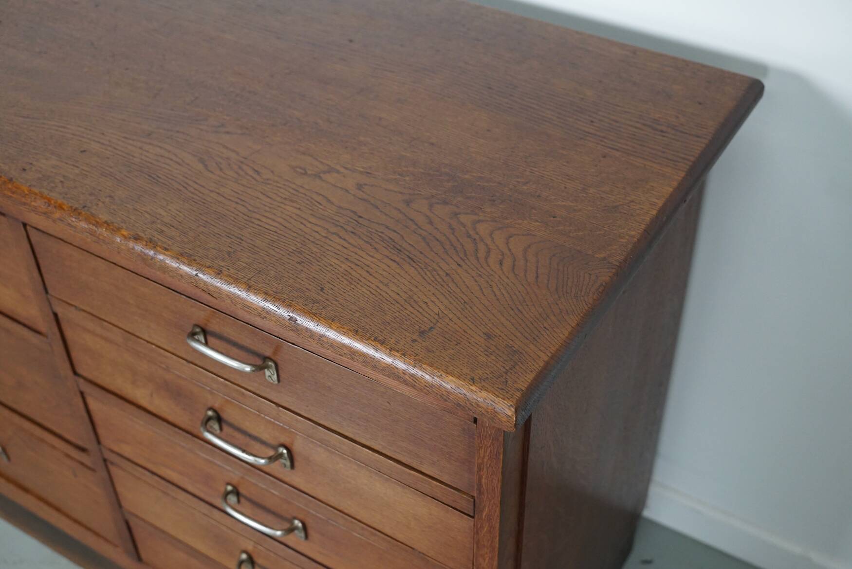 Dutch Industrial Oak Apothecary Cabinet, Mid-20th Century