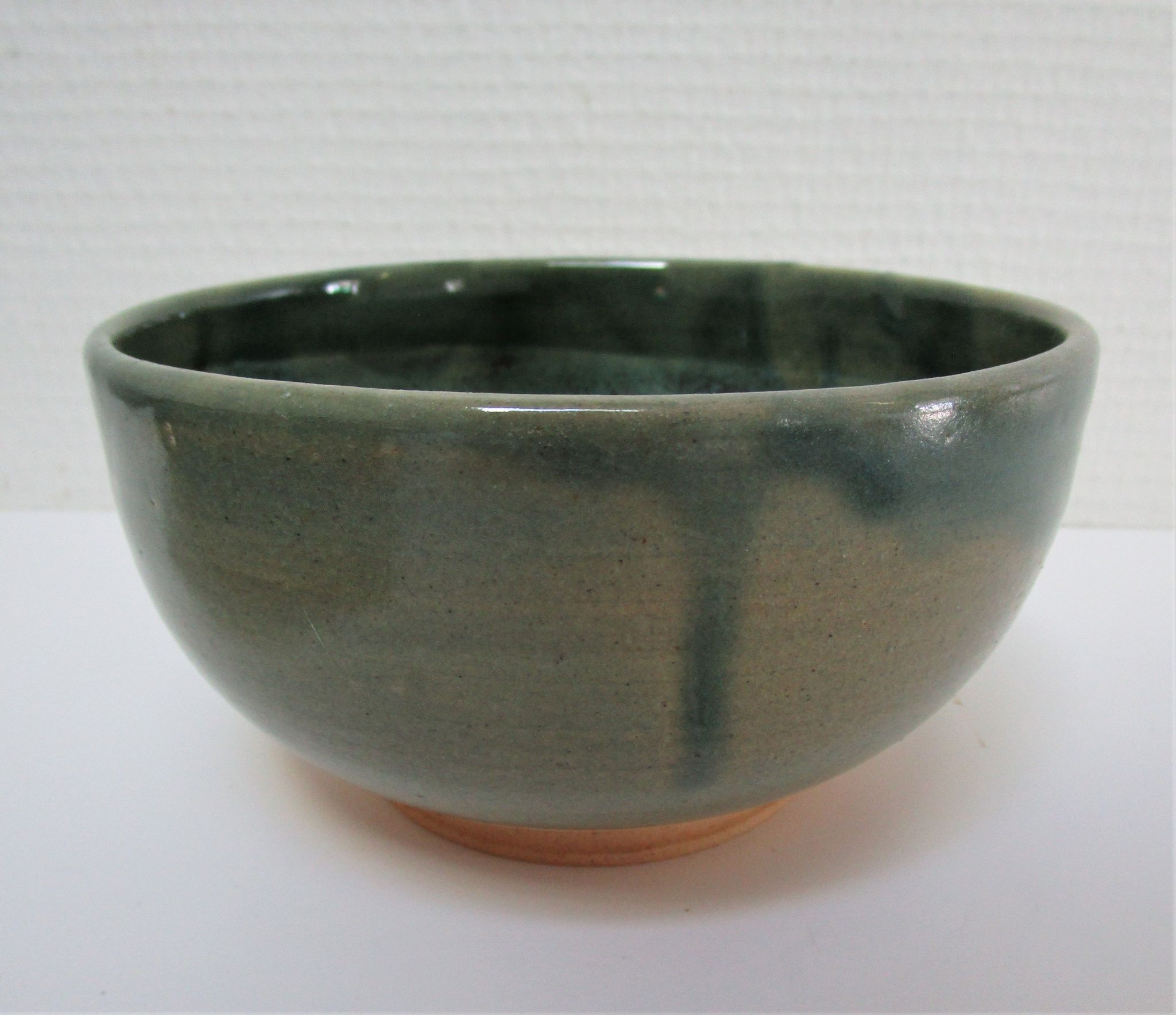 Bowl and round ceramic dish enamelled blue green brown vintage signed vintage