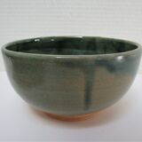 Bowl and round ceramic dish enamelled blue green brown vintage signed vintage