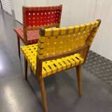 Paire chaises rouge et jaune style Risom vers 1950