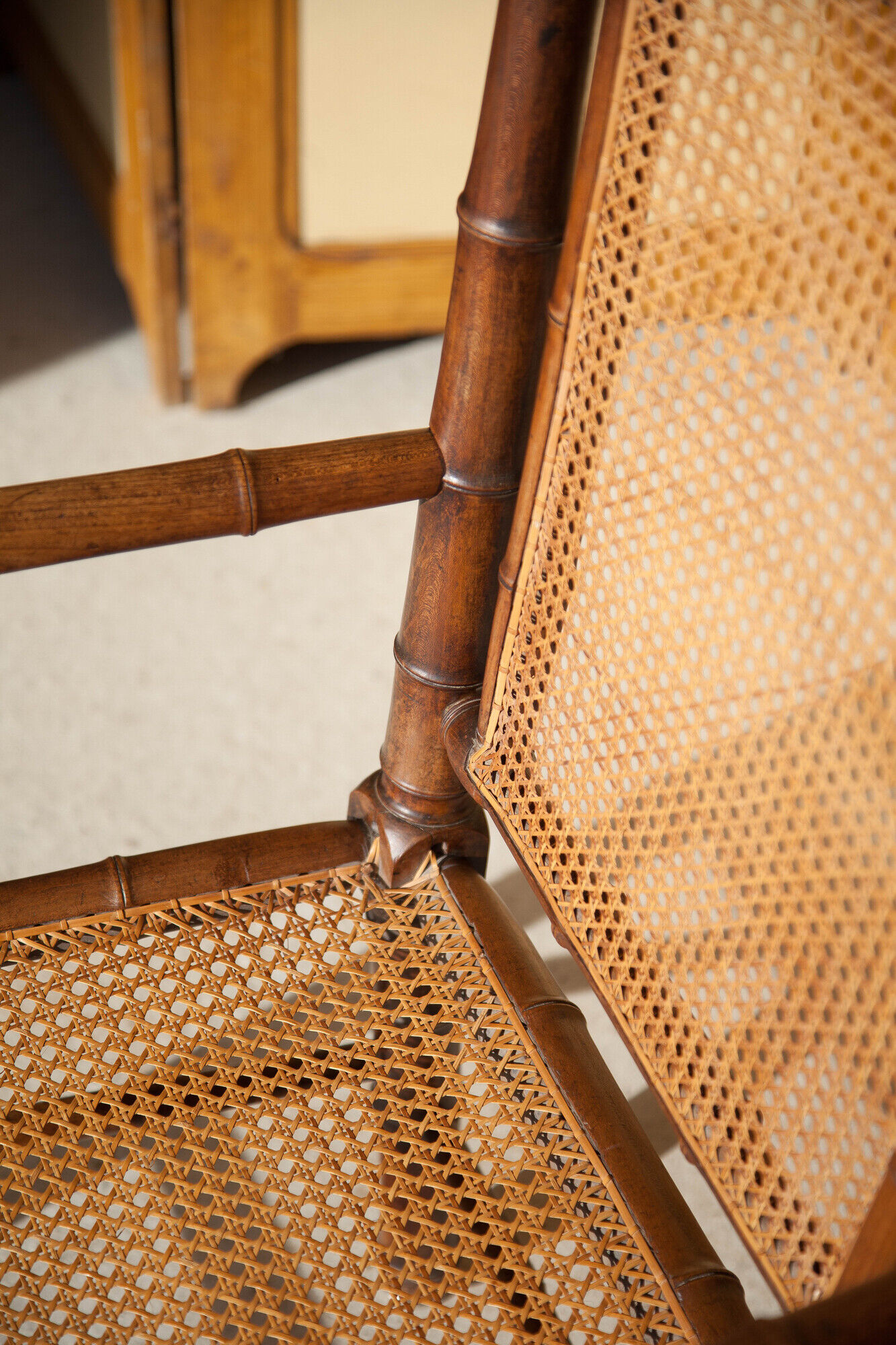 Canned armchair wood imitation bamboo, colonial armchair, interior decoration
