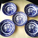 5 old willow staffordshire cereal or porridge bowls