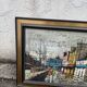 Grand tableau scene de rue urbaine esprit Bernard Buffet années 60