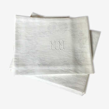 Set de 8 serviettes anciennes monogramme MM