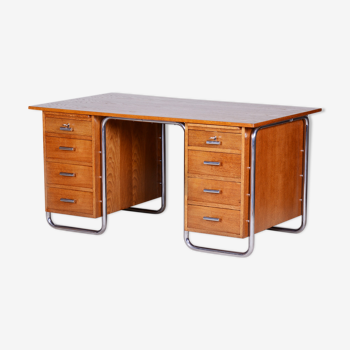Vichr a Spol desk - 1930s Czecia - Oak and steel, restored