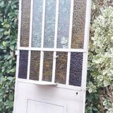 Workshop door 258,4x98,5cm in iron and colored cathedral glasses