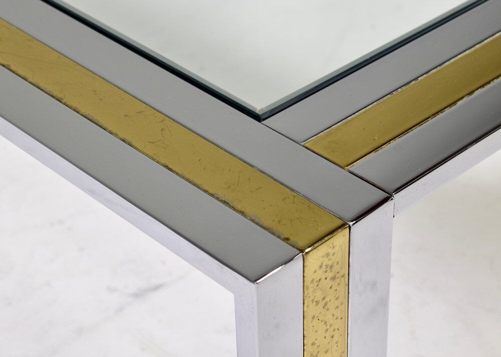 Square coffee table in brass, chrome and glass by Renato Zevi, Italy, 1970s