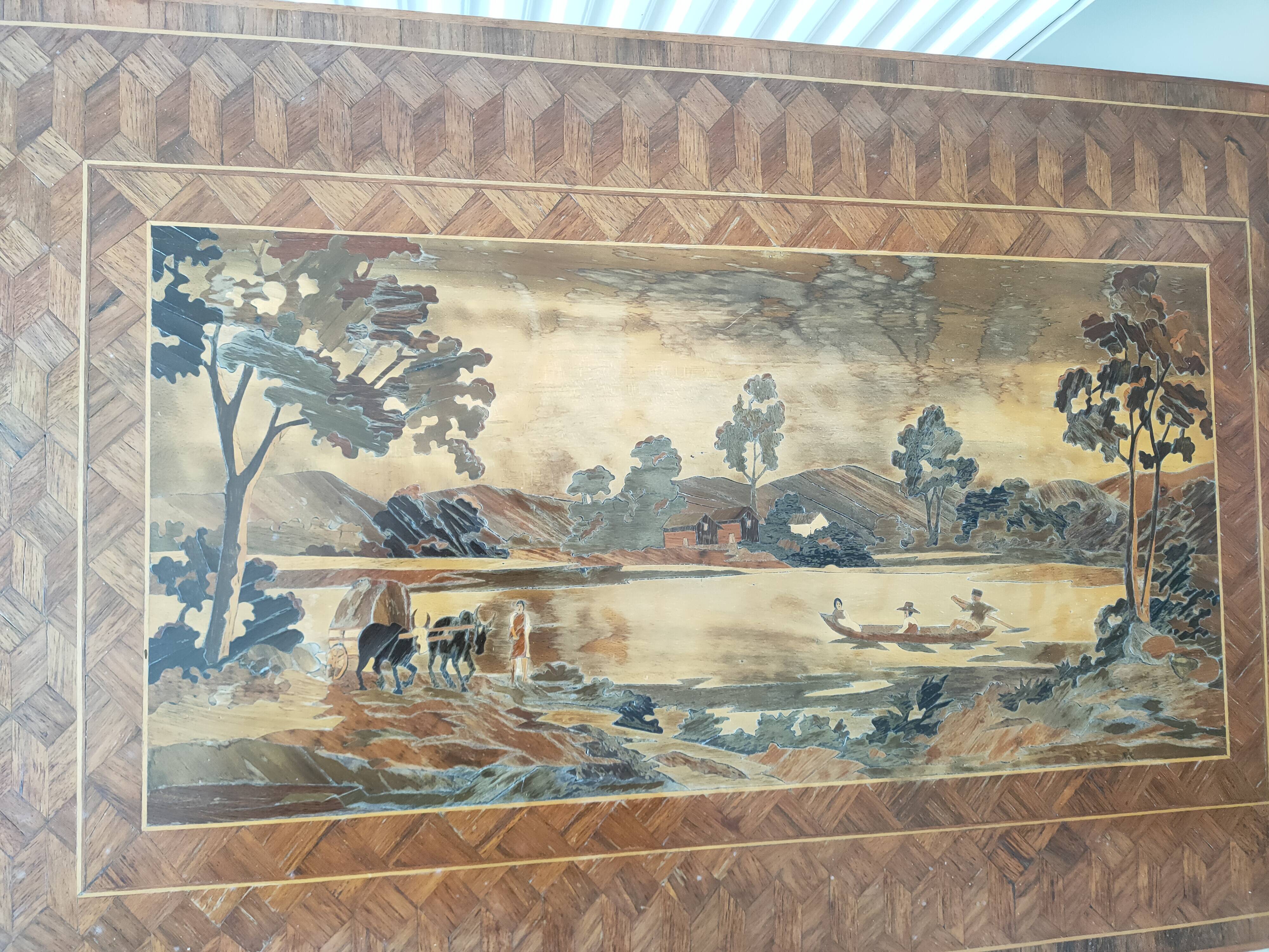 coffee table in marquetry from the 1950s-60s