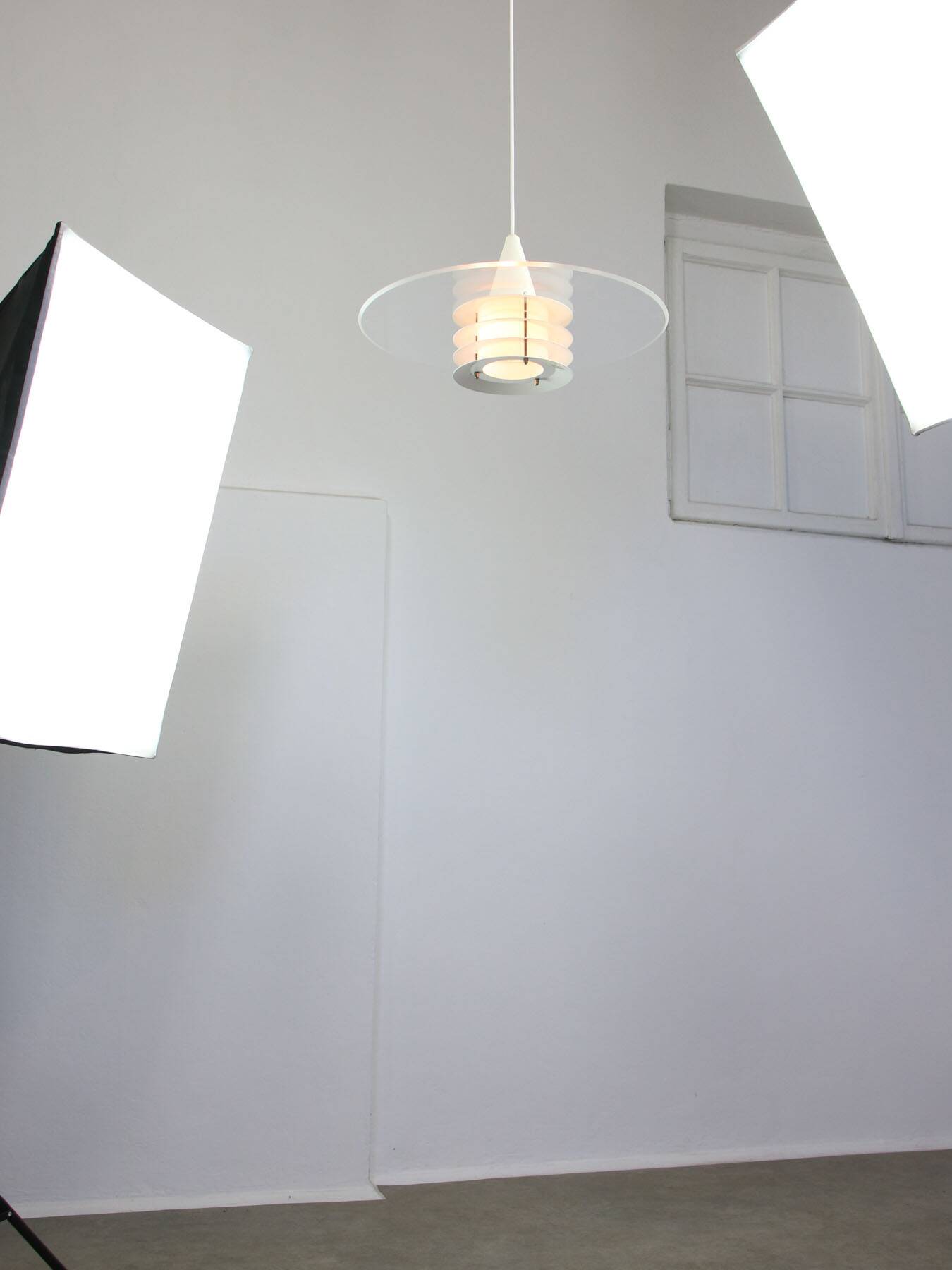 Scandinavian Duett Plexiglas and Metal Pendant Lamp from Landskrona Sweden