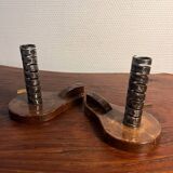 Pair of duo candlesticks wooden cellar rat candlesticks