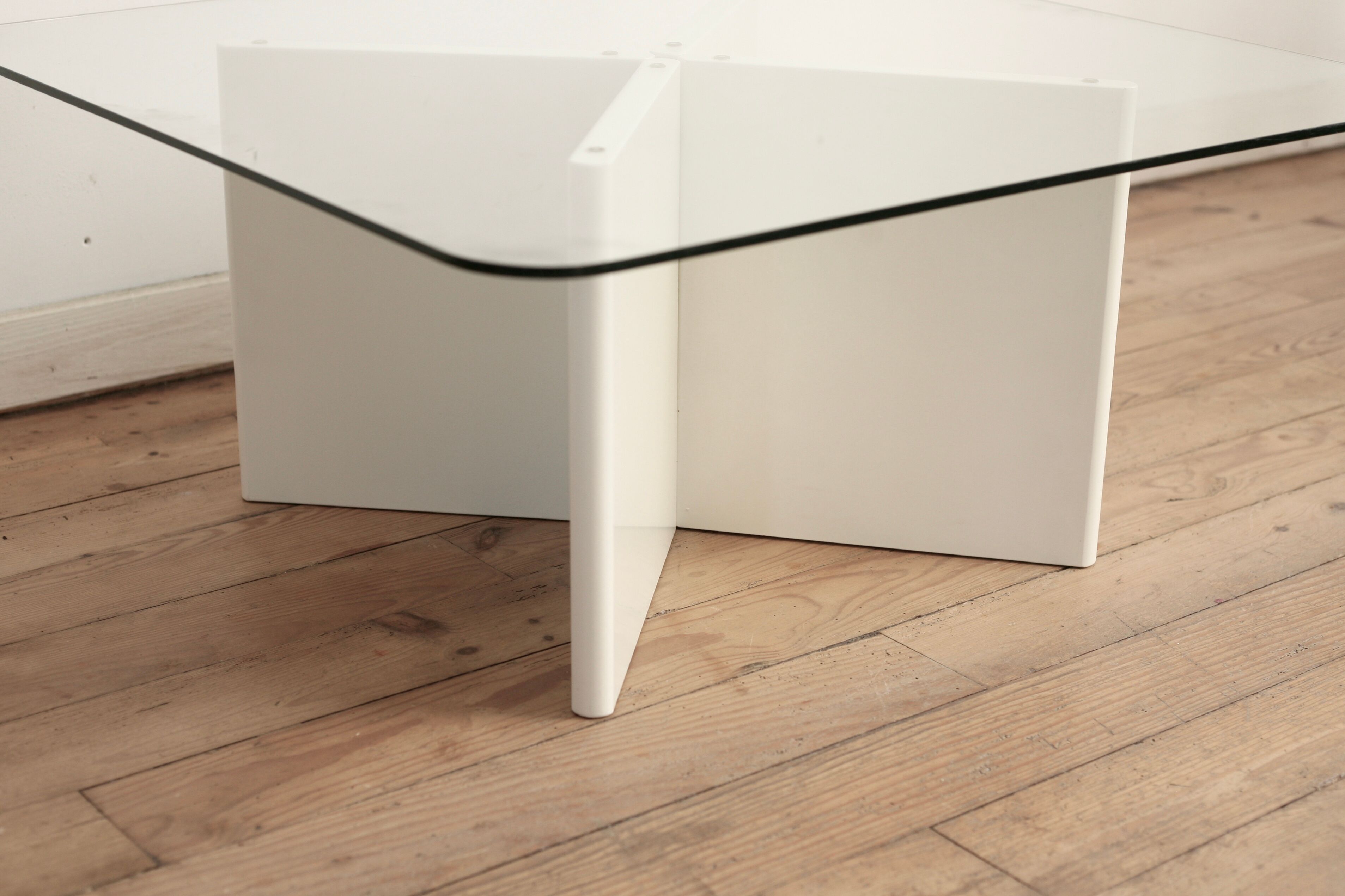 Wood and glass coffee table , France, circa 1980