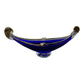 Vintage cobalt blue Murano glass gondola bowl with gilding.