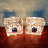 Pair of Ice Cube wall sconces in transparent bubbled glass, 1970s.