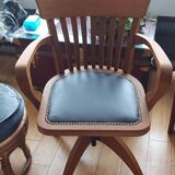 American armchair solid oak and swivel and tilting leather early twentieth fully restored