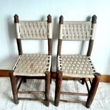 Brutalist wooden and rope chairs