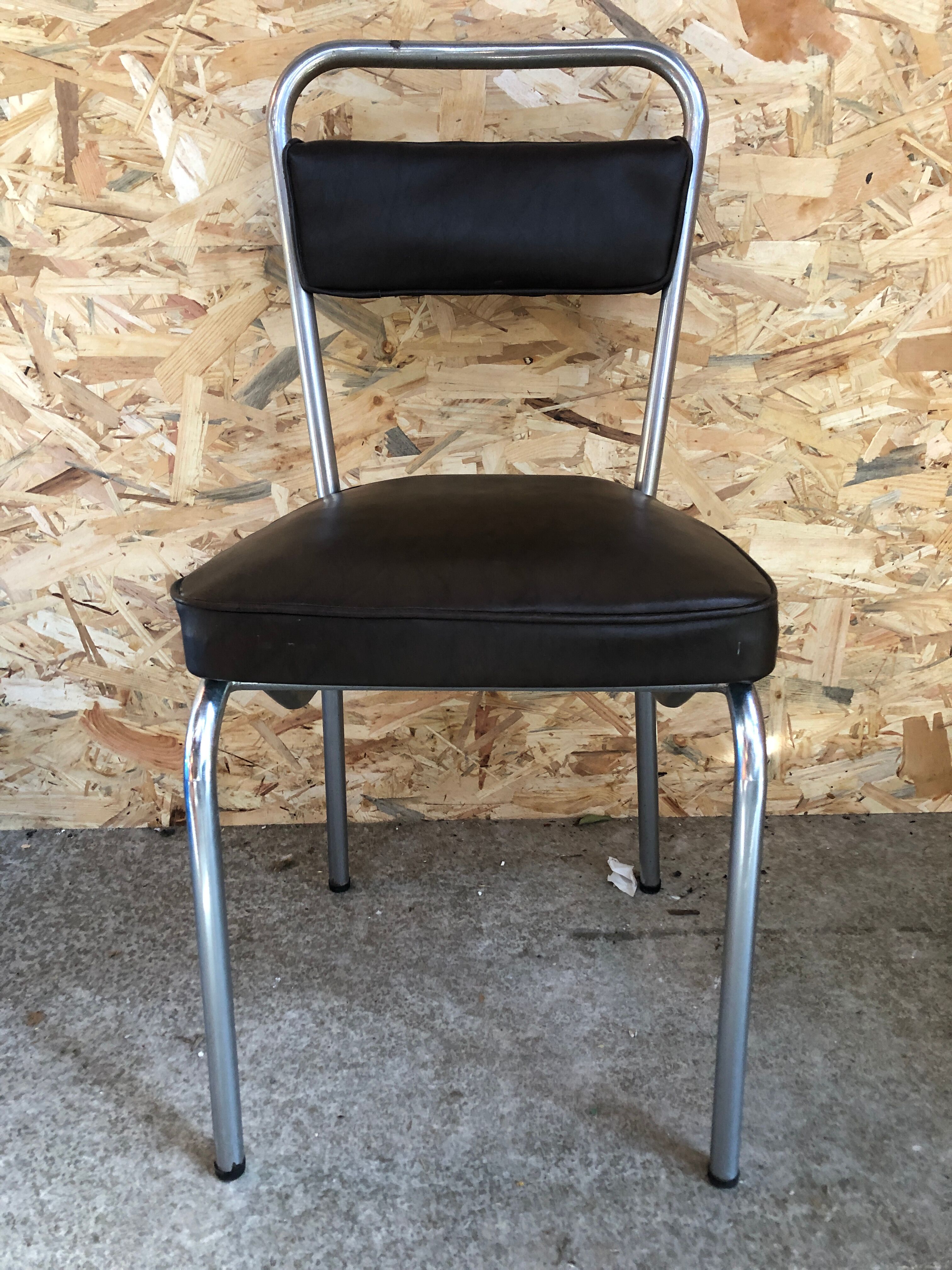 Old chair metal chrome & skaï brown 70s vintage