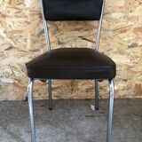 Old chair metal chrome & skaï brown 70s vintage