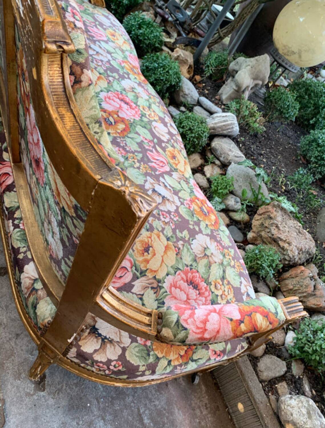 19th-century floral velvet bench