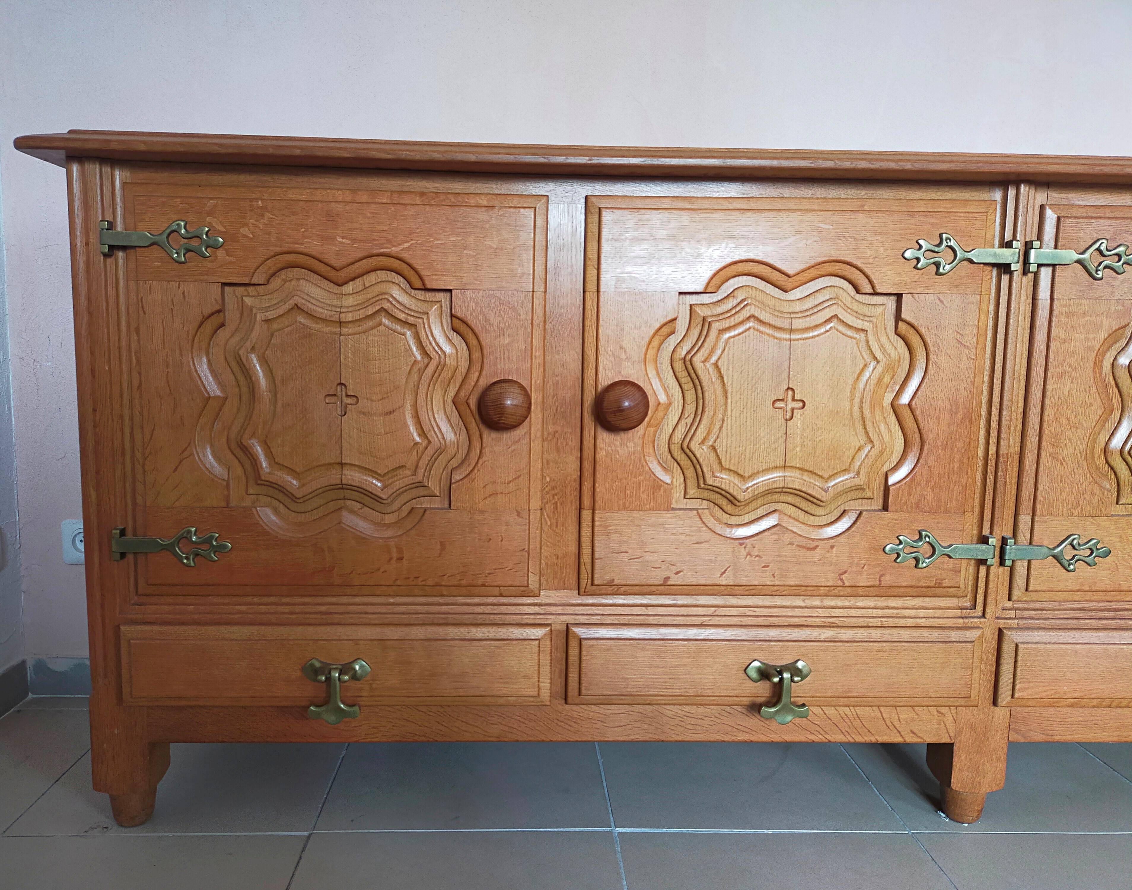 Oak sideboard by Guillerme and Chambron 1960