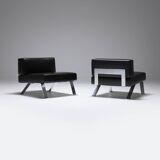 Black leather Ombra 512 lounge chairs by Charlotte Perriand for Cassina Italy