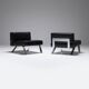 Black leather Ombra 512 lounge chairs by Charlotte Perriand for Cassina Italy