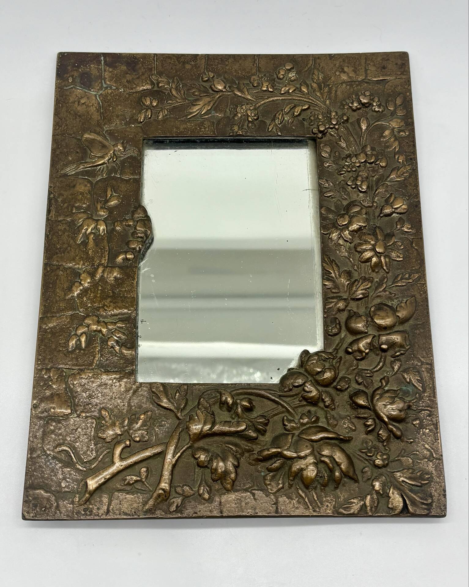 Small bronze Art Deco Nouveau vintage mirror from the 1920s.