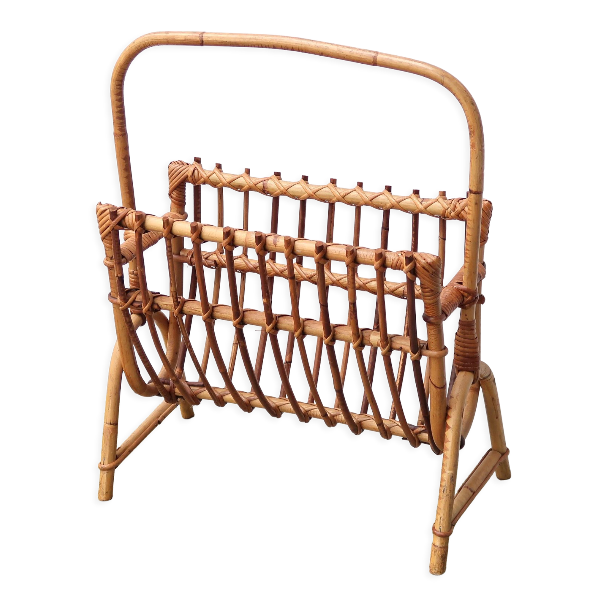 Bamboo and rattan magazine rack, 1950s