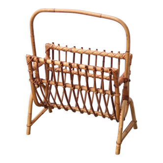 Bamboo and rattan magazine rack, 1950s