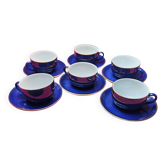 Service of 6 cups and saucers in cobalt blue with gold trim - Mitterteich