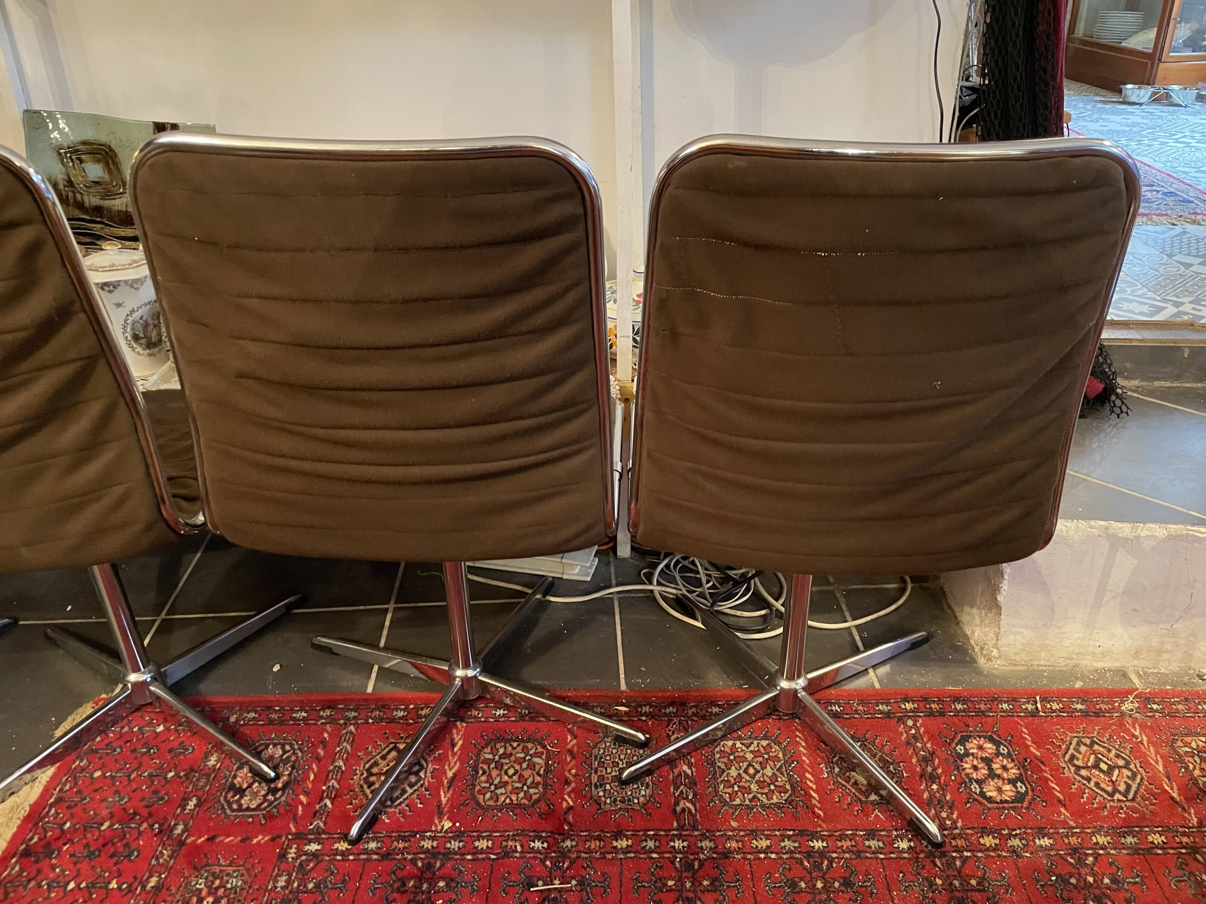 Set of 4 vintage 60s 70s chrome and fabric chairs