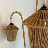 Vintage tripod floor lamp in metal and rope