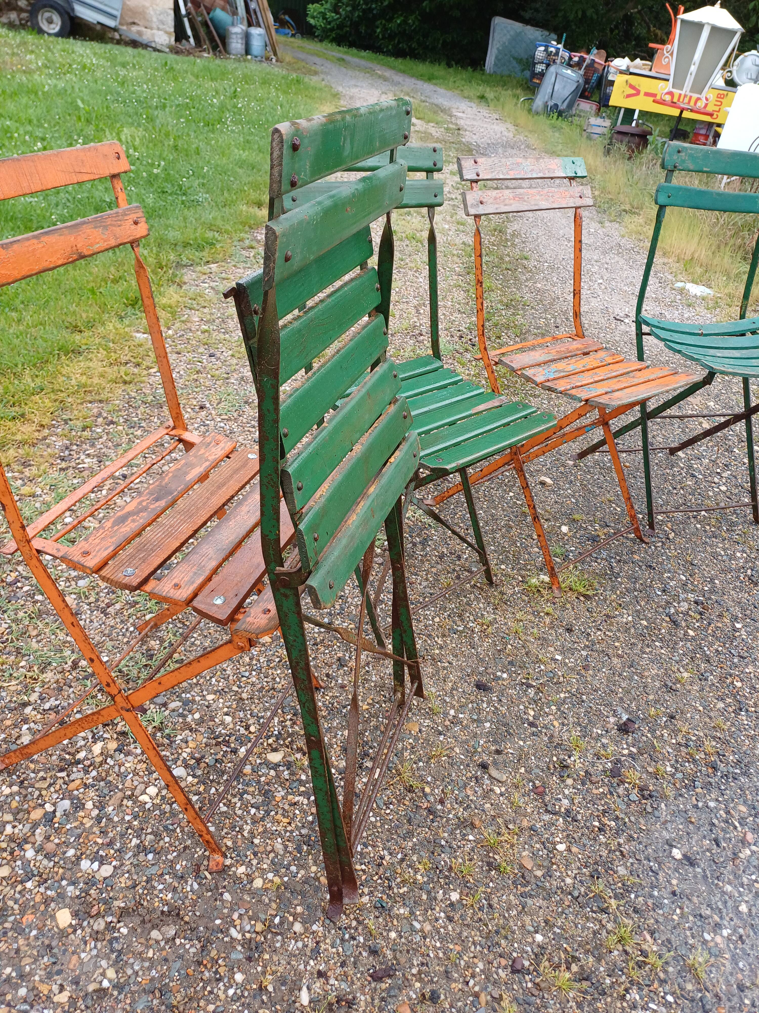 12 folding iron and wood garden chairs