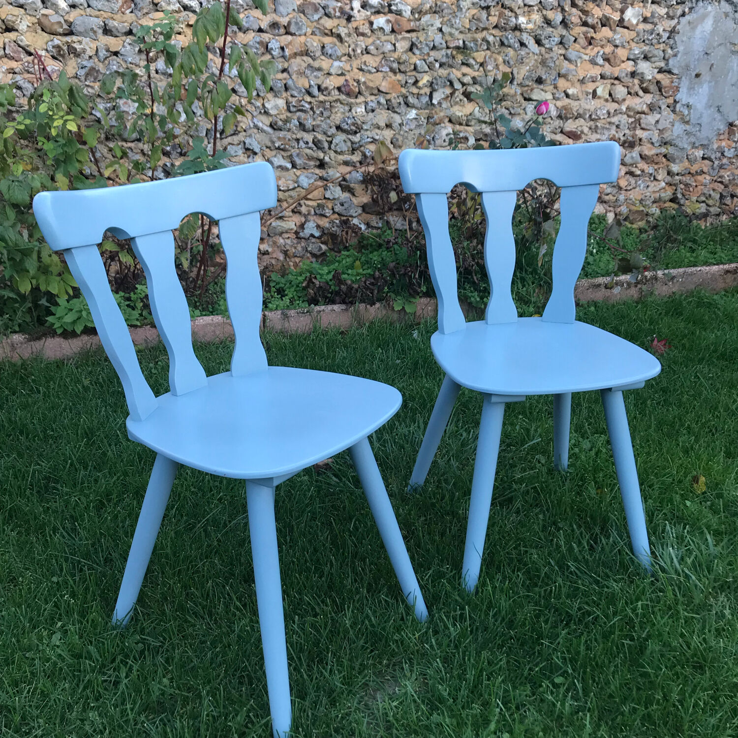 Pair of vintage baumann blue chairs 70