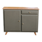 Buffet Mado vintage rénové kaki et bois – 2 portes et 1 tiroir