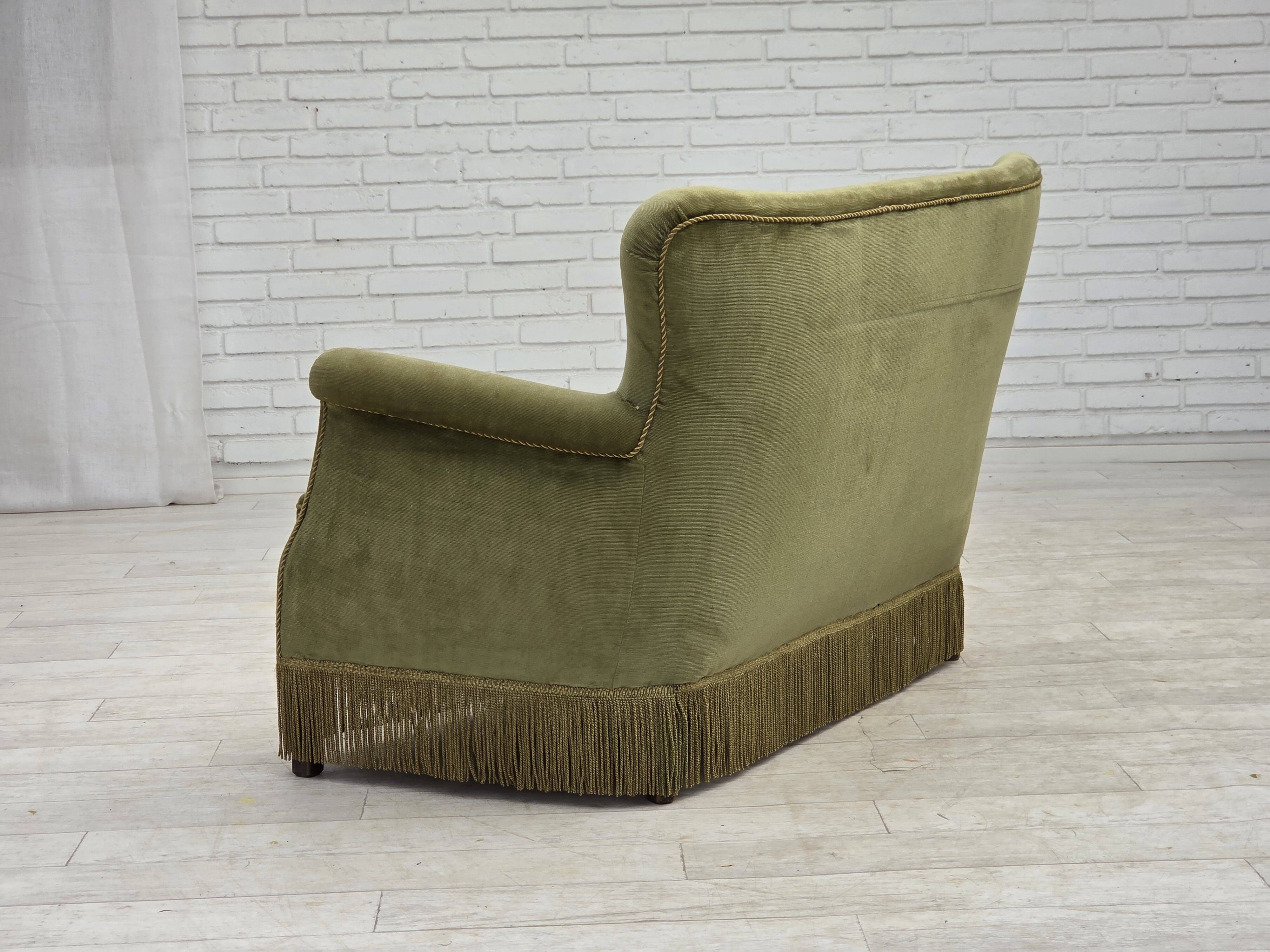 1970s, Danish 2-seater sofa, light green furniture velour.