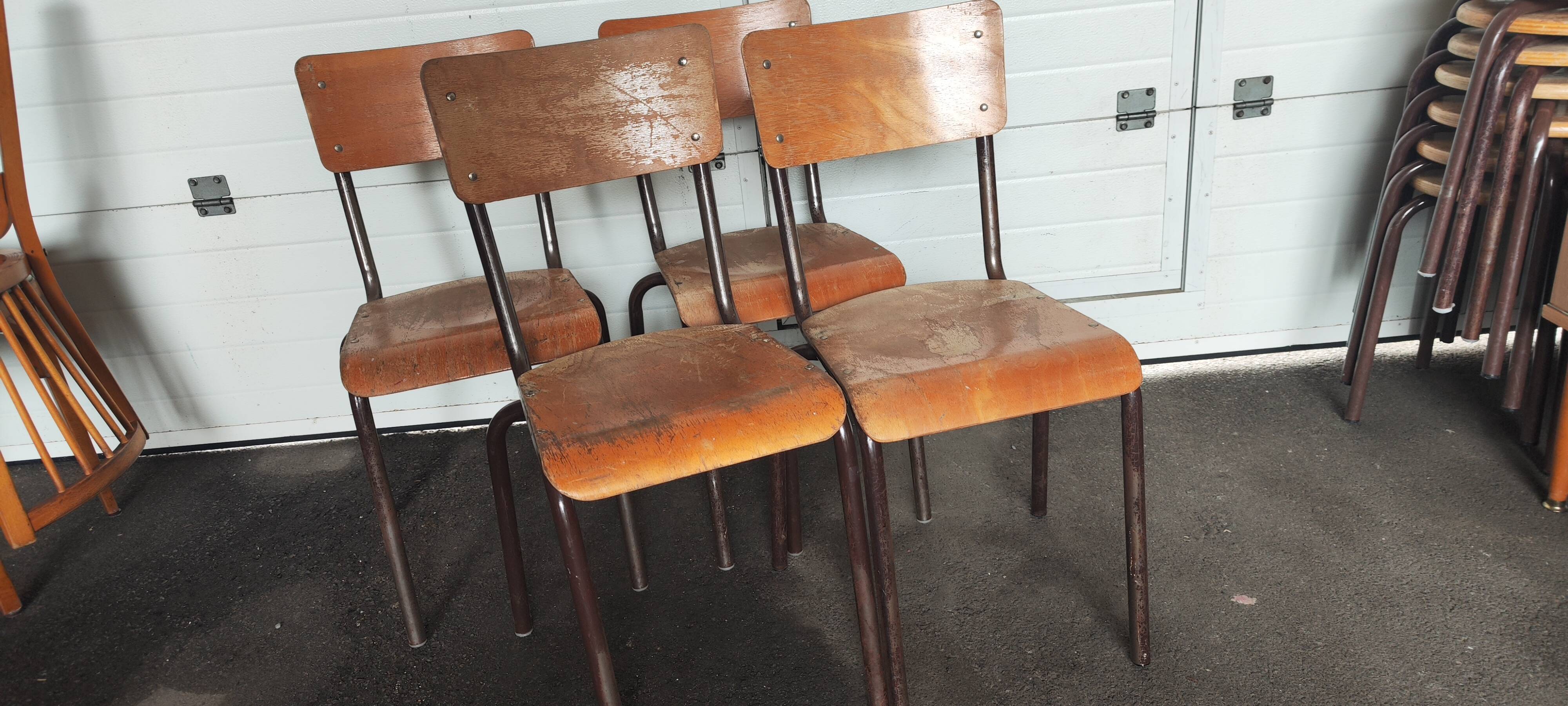 Lot de 4 chaises d'école métal et bois