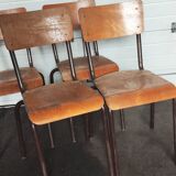Set of 4 metal and wood school chairs