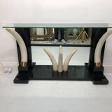 Versailles collection table console éléphant fausse défense ébène miroir verre années 1970