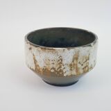 Beige ceramic cup or dish, cache pot with white lava pattern
