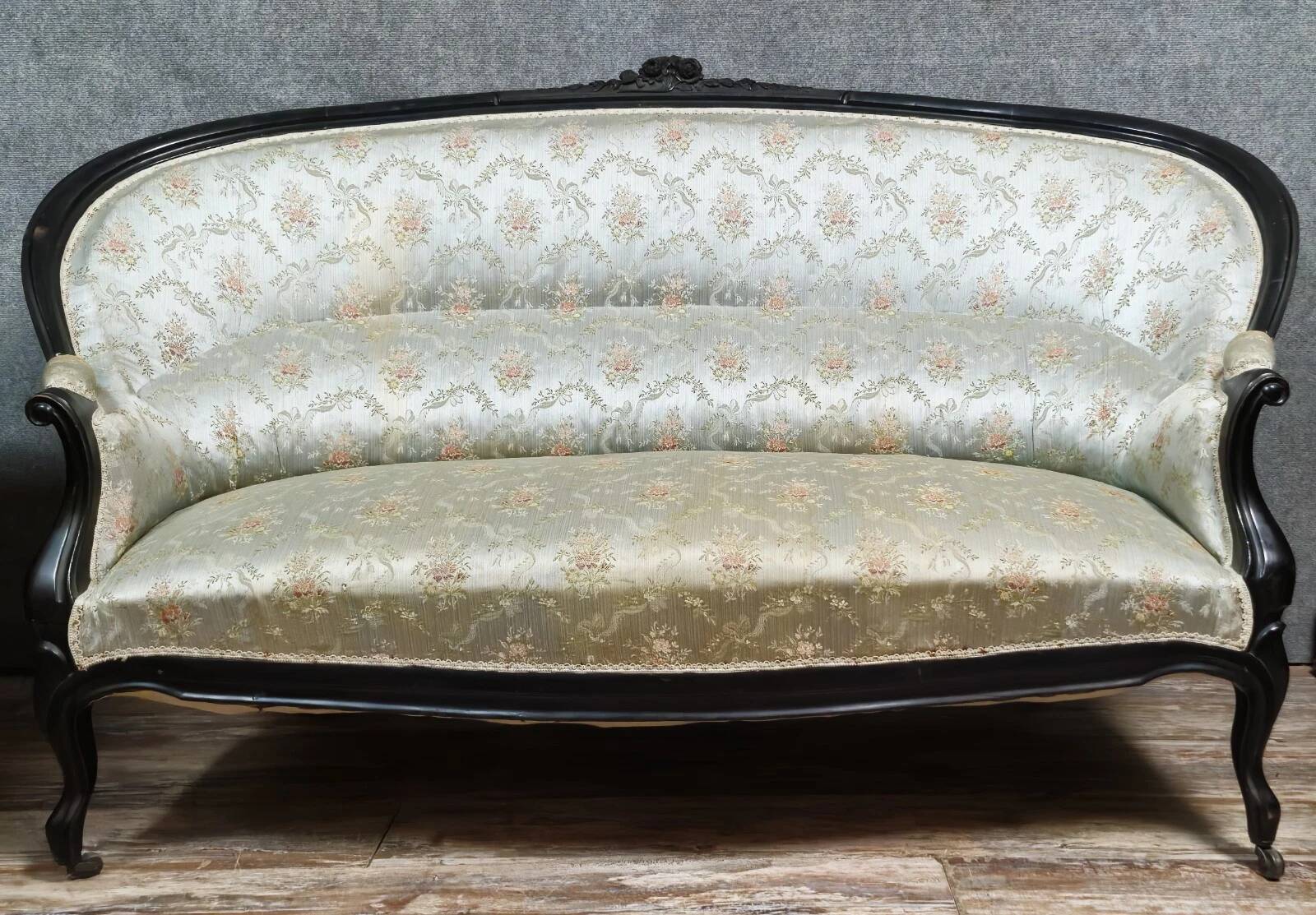 Napoleon III period bench in blackened wood circa 1850