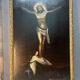 Beautiful religious work from the 17th century, oil on panel representing Christ on his cross with Mary Magdalene at his feet