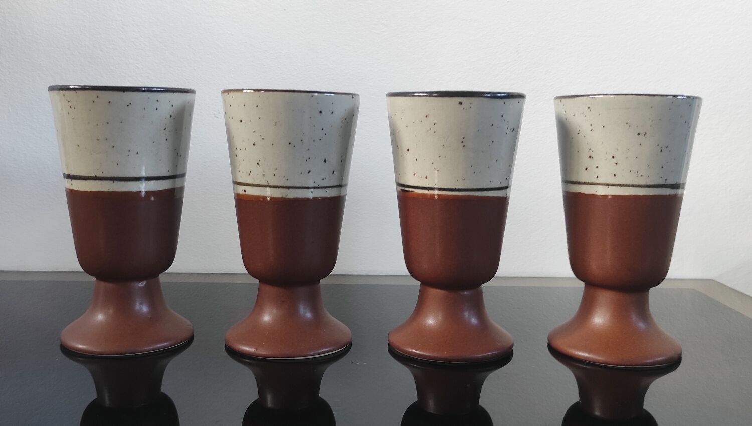 Vintage ceramic set – Jug & 4 footed glasses 70s - Korea