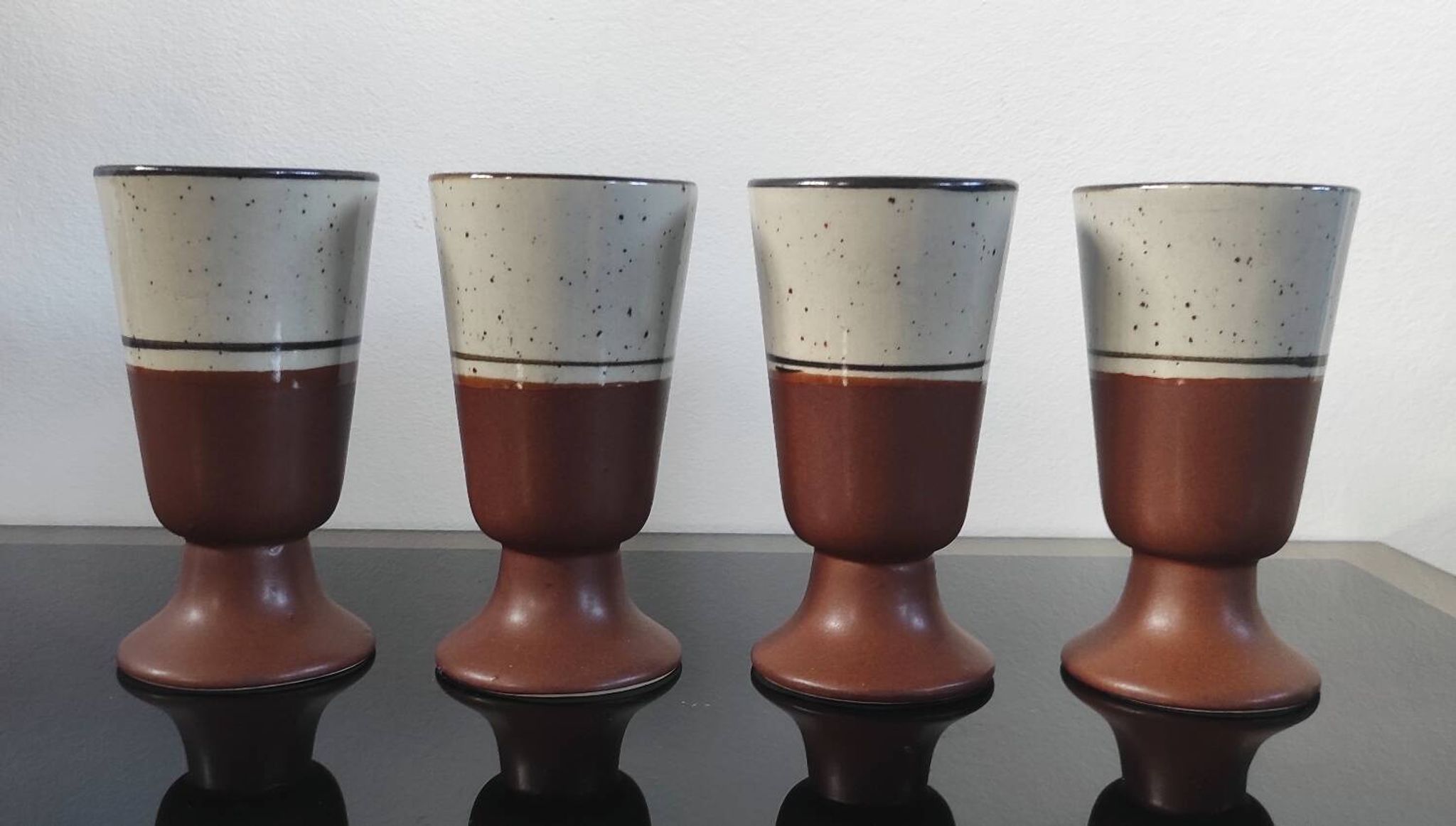 Vintage ceramic set – Jug & 4 footed glasses 70s - Korea