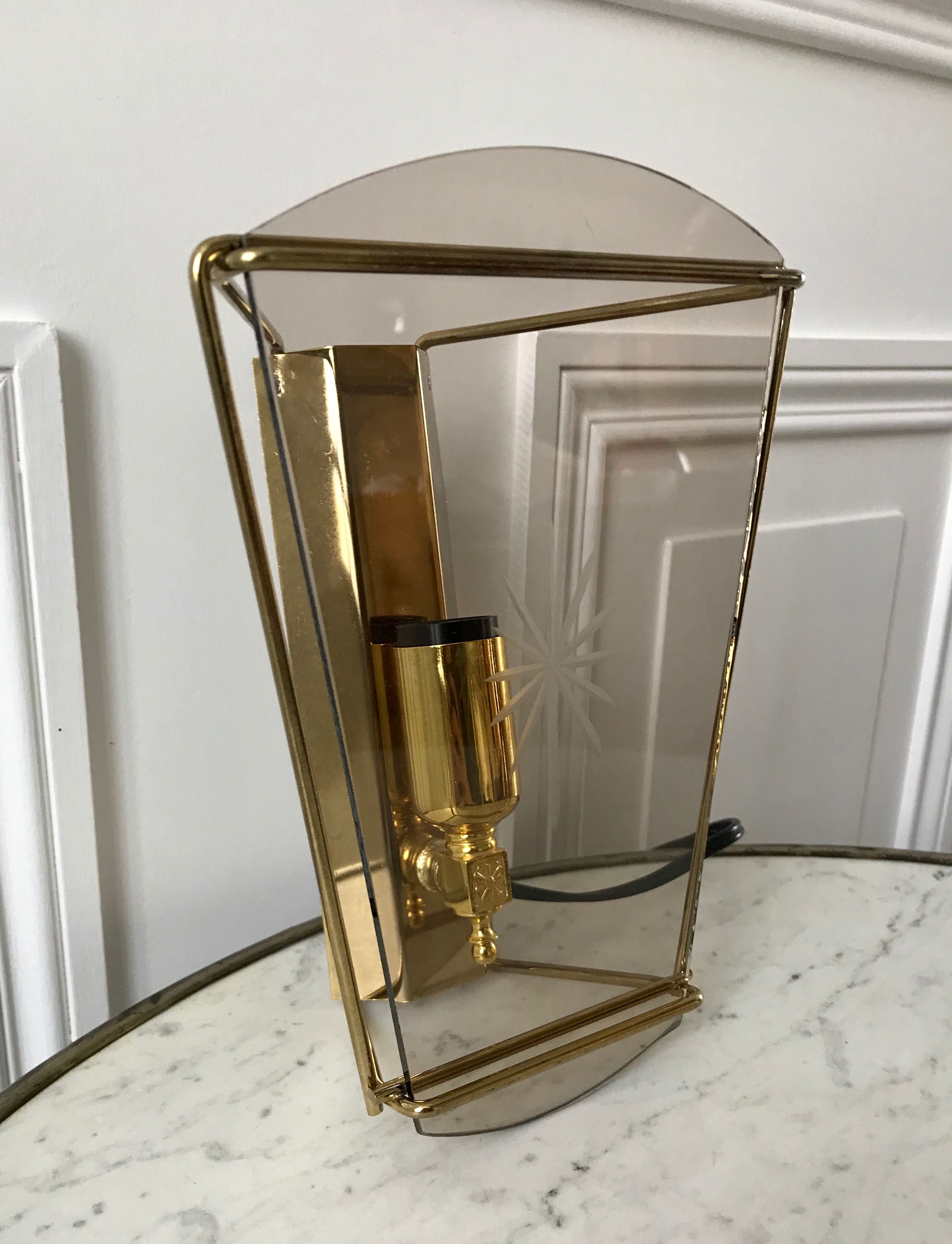Wall lamp in smoked glass and golden metal 60s