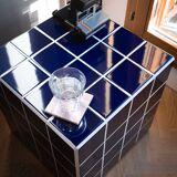 Cube-Side table-Bedside table-Tile-Ceramic-Blue-Glossy