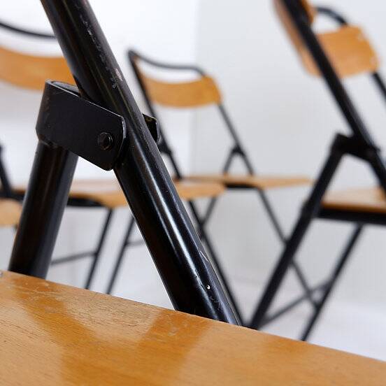 Vintage Set of 7 folding chairs in metal and wood - 1960s