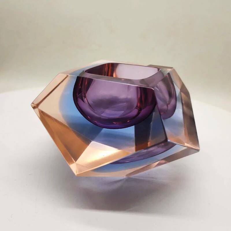 1960s rare colours multifaceted ashtray or catch-all in Murano glass by Flavio Poli for Seguso. Made in Italy
