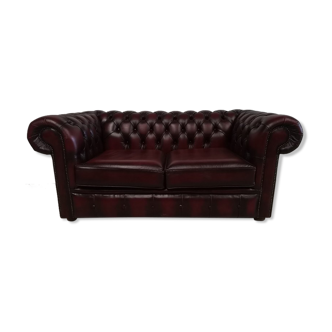 Chesterfield leather sofa burgundy two places