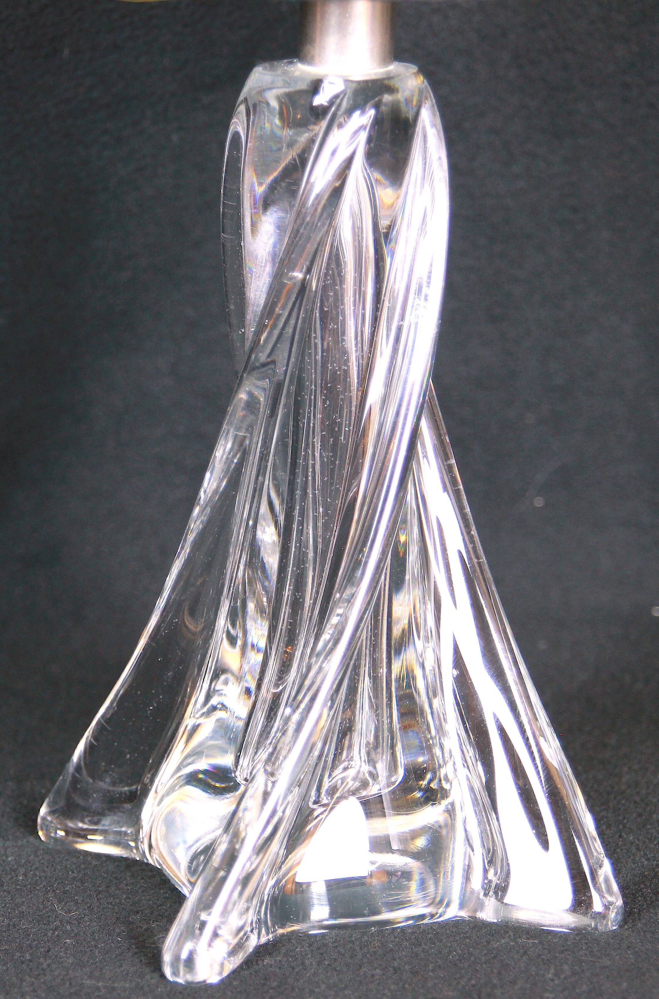 Twisted crystal glass bedside lamps, mid-century France - a pair