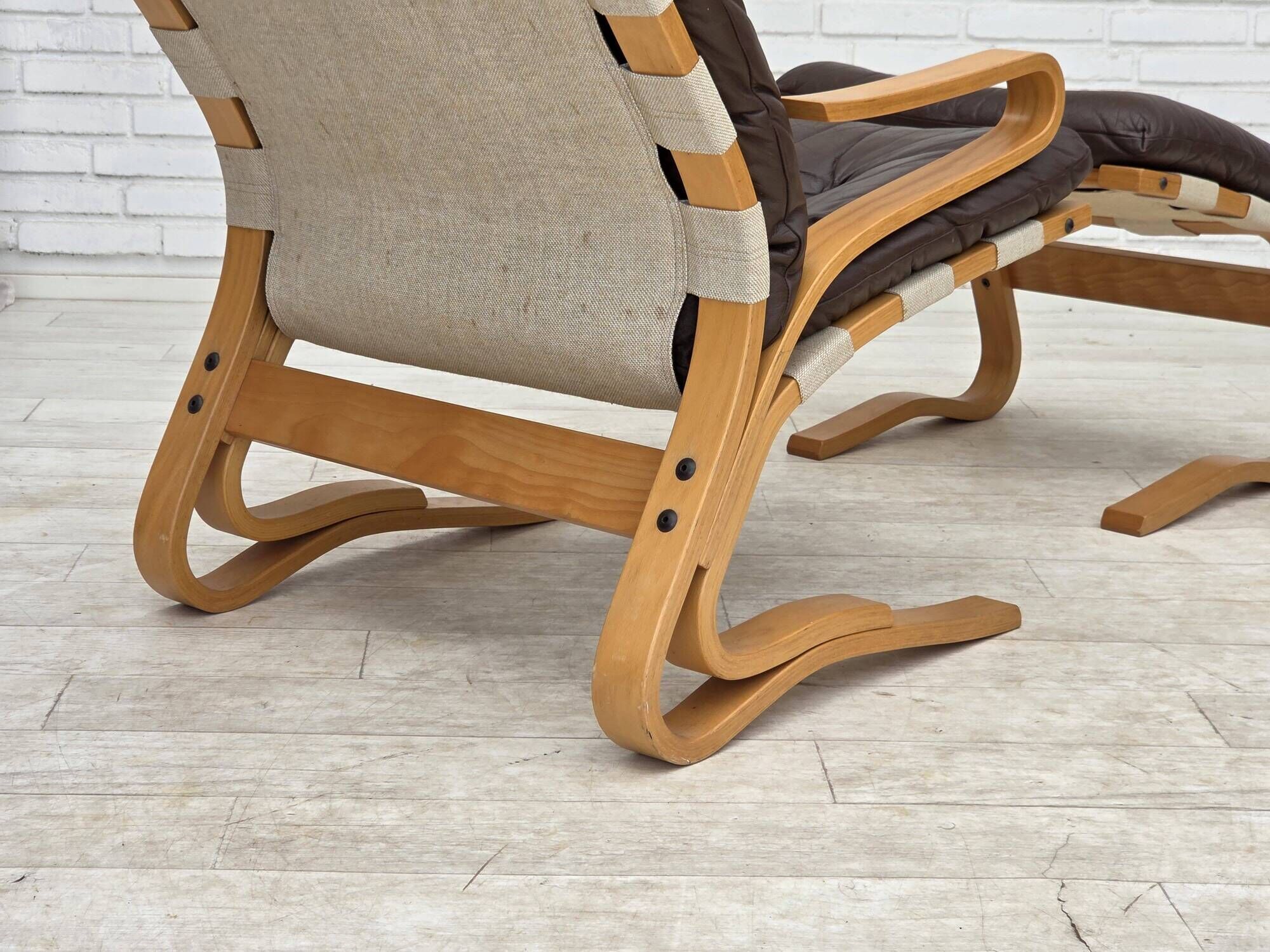 1970s, Norwegian design by Elsa & Nordahl Solheim, set of chair with stool.